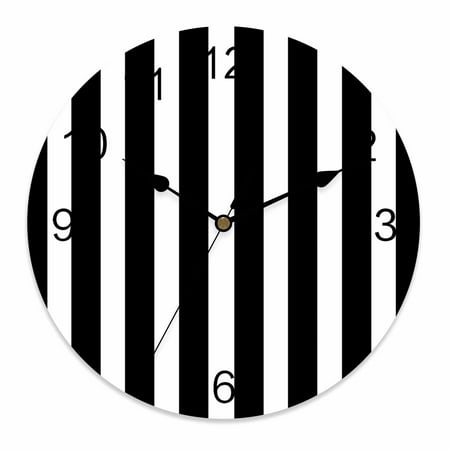Silent Wall Clocks Battery Operated, Black And White Striped Pattern Round Decorative Wall Clock for Living Room Bedroom Kitchen Bathroom Classroom Decor, 14 Inch Minimalist Modern Pattern