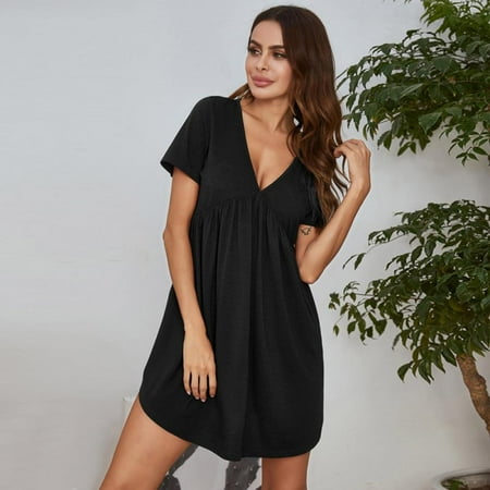 

EleaEleanor Nightgowns for Women Short Sleeves Sleep Shirt V Neck Sleepwear Comfy Plus Size Casual Loungewear