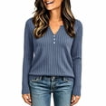 thumbnail image 3 of LWFFDAW Ribbed Knit Fall Sweaters for Women Long Sleeve Dressy Casual Button Henley Sweaters Lightweight Soft Loose Pullover Sweater, 3 of 6