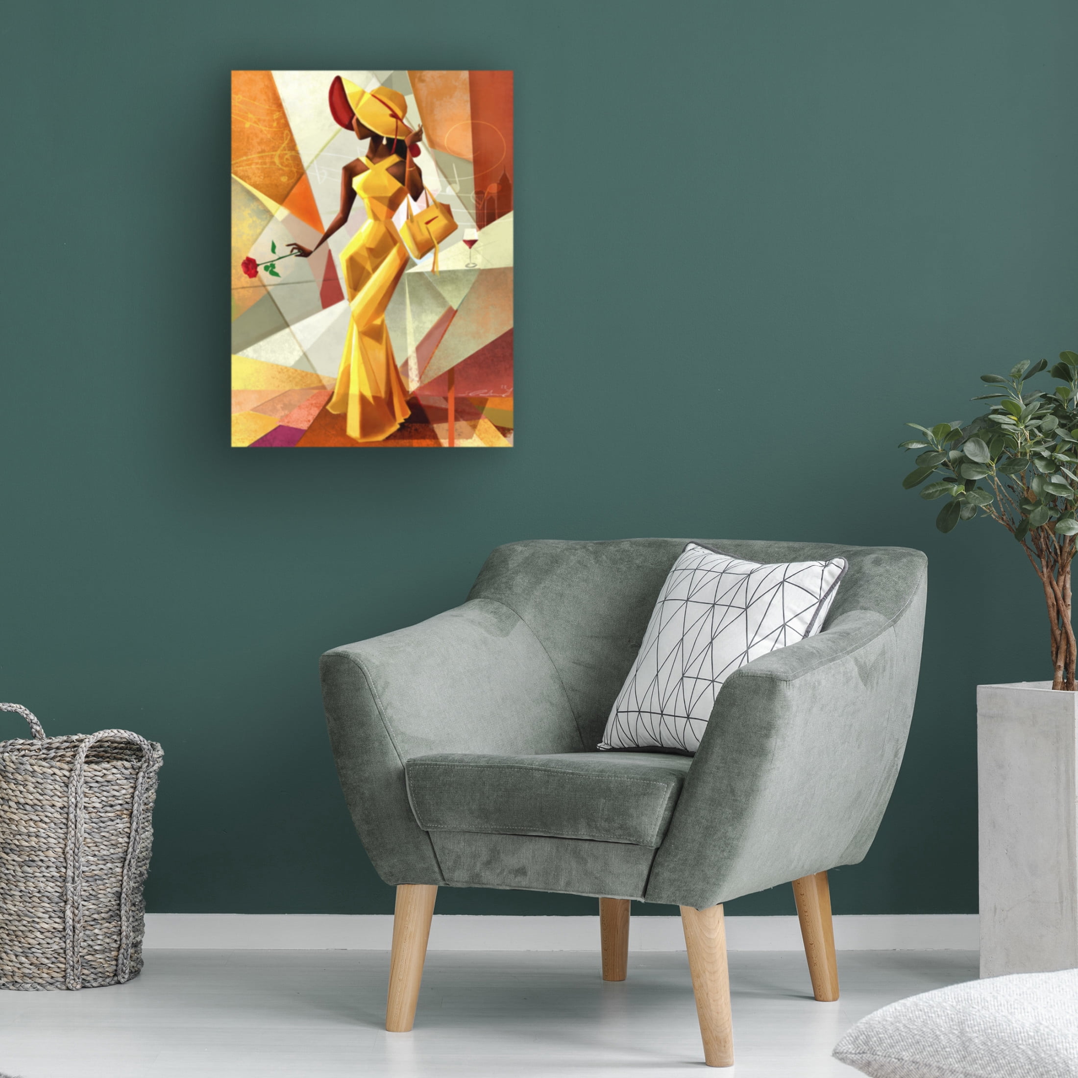 Canvas Wall Art - Salaam Muhammad 'Night Out in Yellow' Wall Art for Living Room, Bedroom, or Office Décor by Trademark Fine Art - 35 x 47 Inches