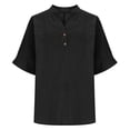 thumbnail image 3 of Linen Shirts for Women Fashion Clothing Linen Tunic Tee Shirts Womens Cotton Linen Tops Vneck Tshirts Shirts Gauze Blouses Blouses for Women Dressy Casual Button Down Shirt Basic Tops Black 5XL, 3 of 9