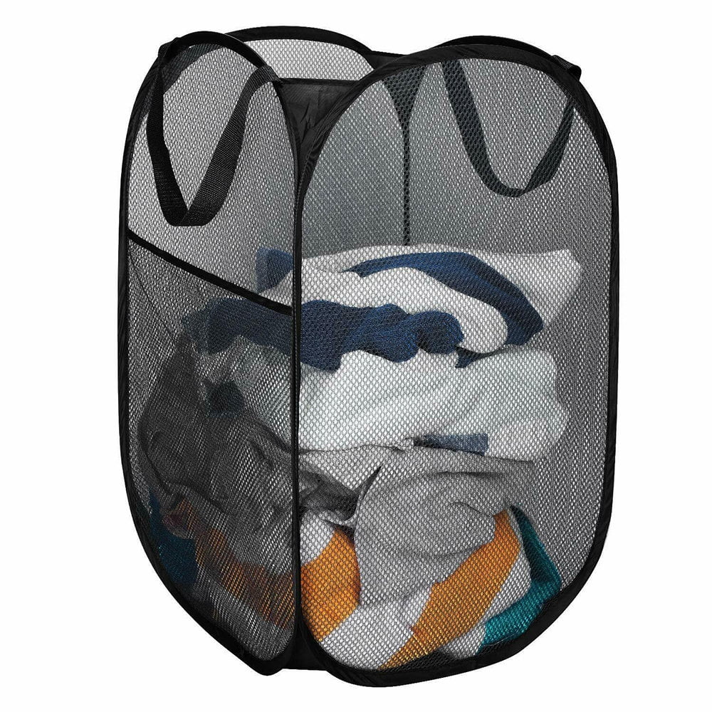 College Dorm or Travel. Black Collapsible for Storage and Easy to Open Two Compartments Folding Pop-Up Clothes Hampers are Great for The Kids Room Mesh Popup Laundry Hamper 