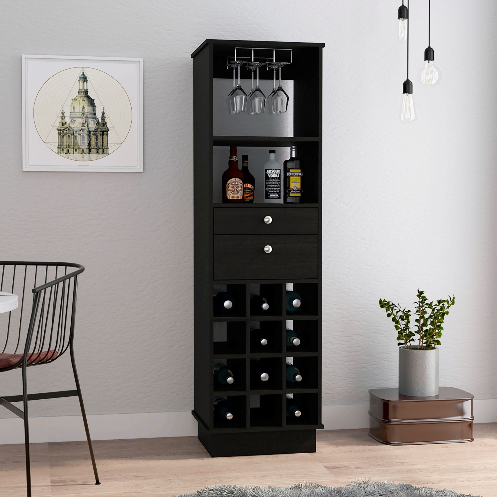 Boahaus Stoke Bar Modern Black Painted with Wine Rack