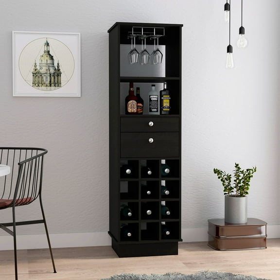 Boahaus Stoke Bar Modern Black Painted with Wine Rack
