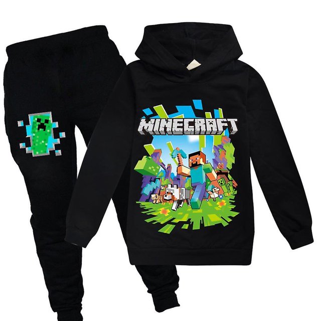 Kids Minecraft Tracksuit Set Sports Print Hoodie Pants Casual Outfit Suit zhangyuxiang LED