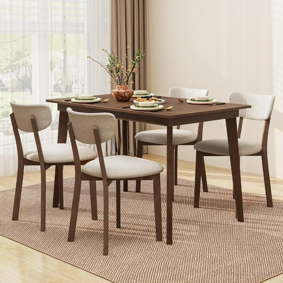 5-Piece Dining Table Set for 4, 48" Kitchen Table with 4 Upholstered Chairs, Rubber Wood , Curved Backrest