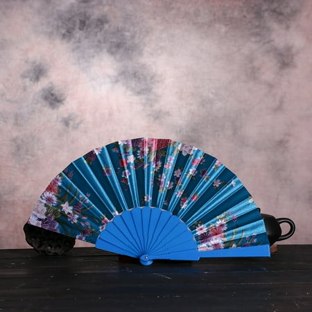 

MRULIC Fans Best Chinese Style Dance Wedding Party Lace Silk Folding Hand Held Flower Fan + Light blue
