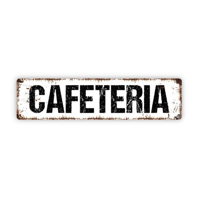 Letrero de cafetería, comedor escolar, cocina, restaurante, cafetería, comedor, letrero de metal rústico para calle o placa con nombre para puerta, tamaño: 4 x 16 pulgadas