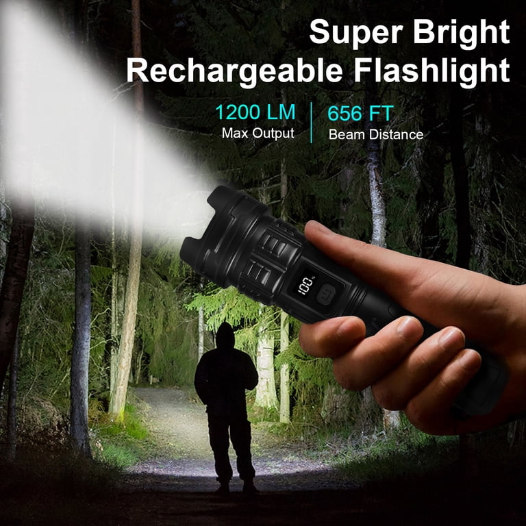 brightest rechargeable handheld flashlight baibian 100000 High Lumens, Super Bright Flashlights High Powered, Waterproof Tactical LED Flashlight-Zoomable 5 Modes-31H Runtime for Emergency Camping (Blue) Choose from 4 primary modes 2 Pack Zoomable Rechargeable Flashlights,