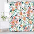 thumbnail image 3 of Pink Floral Shower Curtain, Flowers with Green Leaf Fabric Bathroom Curtains Set with Hooks, Blue and Pink Shower Curtains Blossom Bathroom Decor 72x72 Inches Machine Washable, 3 of 6