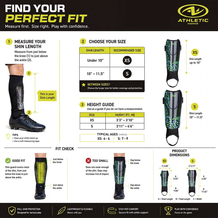 Athletic Works Kids Soccer Shin Guards Durable PP Shell for