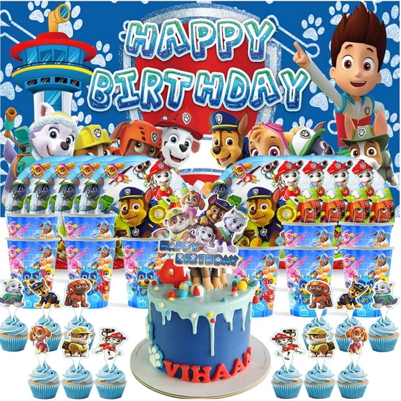 Paw Patrol Boy Birthday Cups Party Supplies Decor Backdrop Paper Plates Fans Decorations Banner