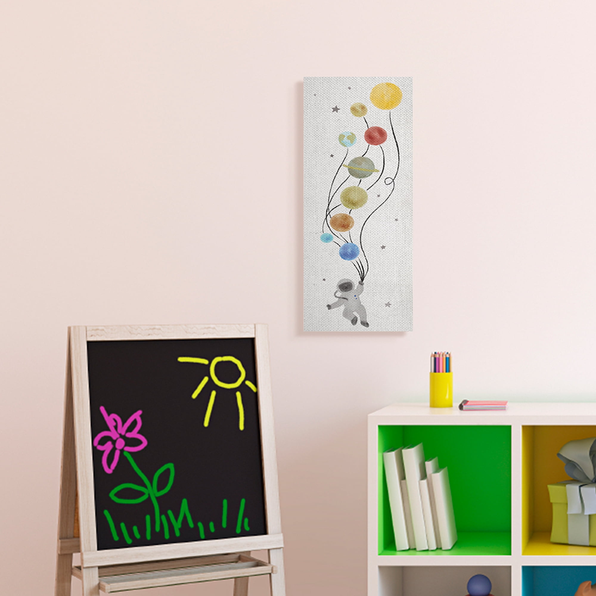 Stupell Industries Whimsical Astronaut Floating Balloon Planets Stars,10 x 24,Designed by Daphne Polselli