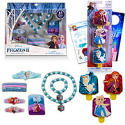 Disney Frozen Hair Accessories and Frozen Jewelry Super Set - 20 Pcs Frozen Hair Ties, Ponies, Lip Gloss, Necklace, and More with Frozen Stickers (Frozen Dress Up Party Supplies Bundle)