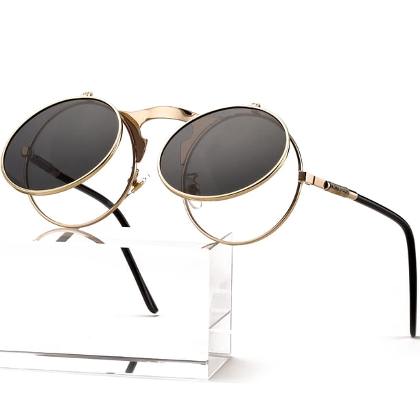Gafas de Sol AIEYEZO Redondas con Flip Up para Hombres y Mujeres Steampunk