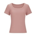 thumbnail image 3 of Women Crew Neck T shirts Ribbed Tight Tee Shirt Short Sleeve Basic Tops, 3 of 5