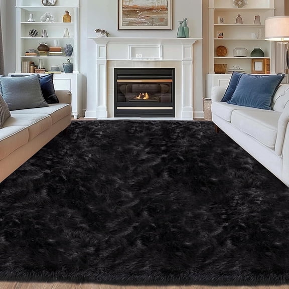 Jingle bears Black Rug 6x9 Fluffy Large Area Rug Fuzzy Plush Faux Sheepskin Fur Rug for Living Room Bedroom Rectangle