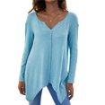 thumbnail image 1 of Camiseta suelta para mujer, manga larga, cuello en V, dobladillo irregular, camisas, jerseys Abanopi Aqua/Pequeña, 1 of 7