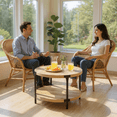 thumbnail image 2 of Homy Casa Round 2-Tier Coffee Table with Storage Shelf, Rustic Wood Finish, Black Iron Legs, 2 of 8