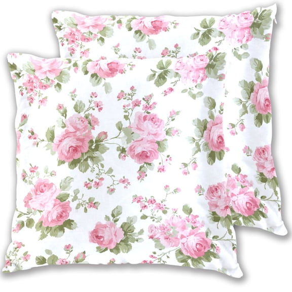 Chic Pink Roses Throw Pillow Covers Pillowcases 16 x 16 Inch Home Decor 2 Packs for Bedroom Sofa
