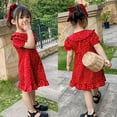 thumbnail image 3 of MesaSe Aosijia Filles Polka Dot Print Robe Princesse avec Bouton Rétro Été Casual Rouge à Manches Courtes Ébouriffé une-Ligne Robe, 3 of 12