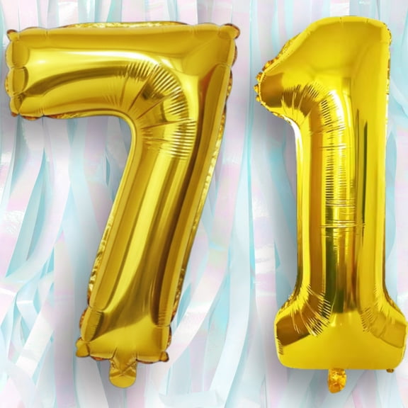 Gold Number 71 Mylar Foil Balloon 32 inch - Helium or Air Filled Metallic Balloons for 71st Birthday Hbd Party, Anniversary, Graduation Decorations