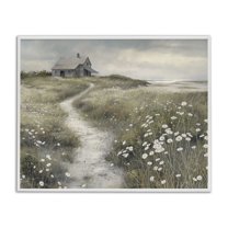 Stupell Industries Path To Coastal Cottage Landscape & Nature Painting White Framed Art Print Wall Art, 20 x 16