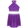 thumbnail image 3 of YONGHS Girls Sleeveless Halter Vest and Ruched Irregular Skirt Lyrical Contemporary Dance Costume Purple 14, 3 of 5