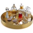 thumbnail image 2 of Bandeja redonda dorada para servir, bandejas decorativas para perfumes, joyas, cosméticos, comida, café, té, velas, tocador de baño, mesa de baño (latón), 2 of 5