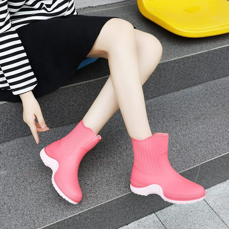 Rain Boots for Women Waterproof Short Garden Boots Ankle Rain Boots Anti slipping Chelsea Women Rainboots Keep Warm Lightweight Work Rain Shoes with