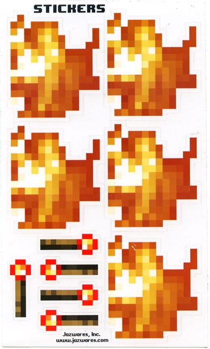 Single Piece Fire, Torch, Steak & Apple Minecraft Sticker Set Papercraft 