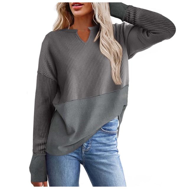 WEAIXIMIUNG Sweatshirt Blankets for Adults Women's Casual Long Sleeve Color Block Oversized Sweatshirt Solid Color Fall Winter Pullover Top