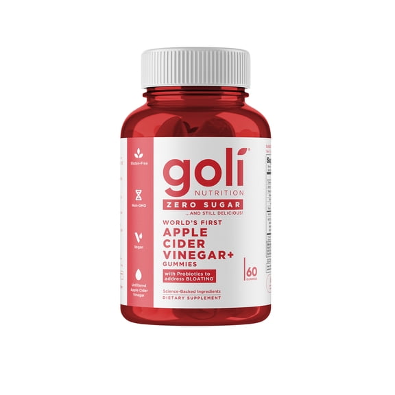 Goli Nutrition Apple Cider Vinegar Zero Sugar Apple Cider Gummies, 60 Count