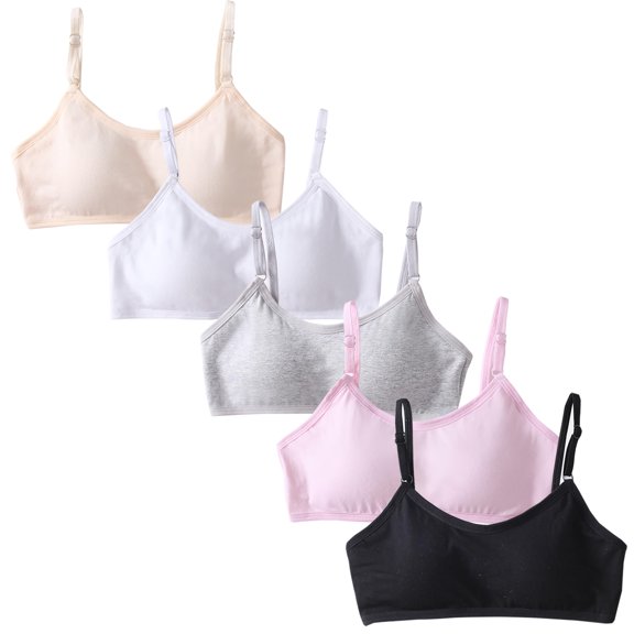 5 Pack Girls Training Bras Seamless Adjustable Breathable Junior Clothes for Teen Girls Bras for Teen Girls 10-16 Years