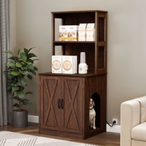 Craftian Hidden Litter Box Cabinet with Charging Station – Cat Enclosure for Self-Cleaning Litter Boxes (Fits Up to 30.5"), Modern Storage Furniture, Brown