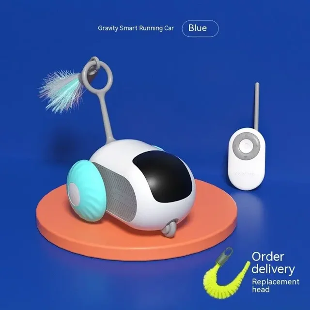 Jouet Télécommandé pour Chat, Voiture Roulante Active avec Voiture Remplaçable, Voiture Rechargeable pour Chats/chatons Petits Chiens d'Intérieur Bleu