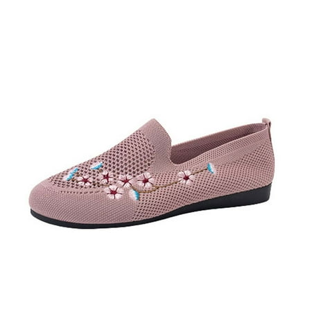 hopeusnice Clearance Women s Floral Print Mesh Breathable Slip On Loafers Comfortable Flat Shoes Breathable Lightweight Casual Beach Walking Sneakers Pink 41