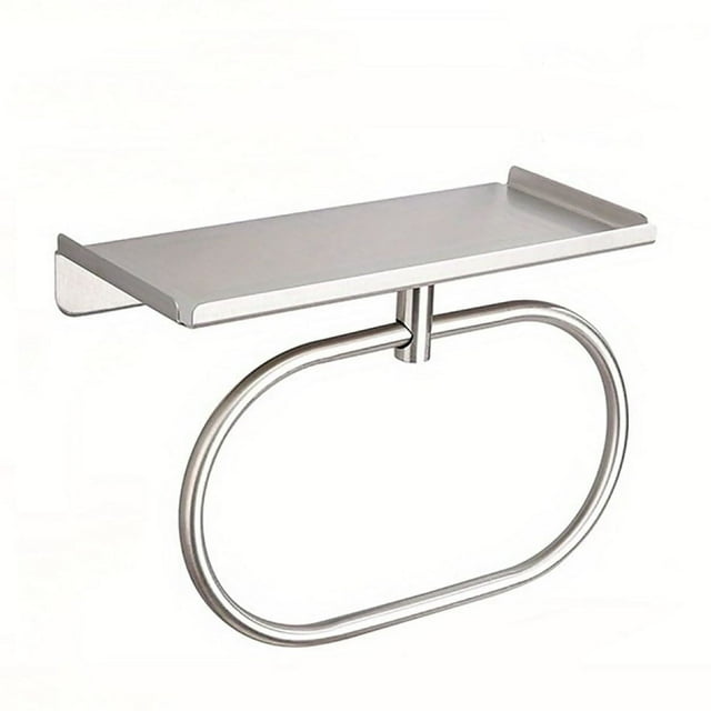 Solution de Rangement sur Étagère pour Anneau à Serviettes de Salle de Bain avec Tablette en Acier Inoxydable – Porte-Serviette Moderne pour Installation Sans Perçage, Support Durable en Alliage d'Aluminium 2