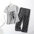 thumbnail image 2 of Women Cotton Pajamas Set Short Sleeve Top + Elastic Waist Capri Pants Sleepwear 2-Piece Loungewear Summer Pjs Set Nightwear, 2 of 3