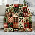 thumbnail image 2 of 1 Piece Traditional Christmas Patchwork Flannel Blanket - Festive Home Decor, Classic Red and Green Pattern, Soft and Comfortable, Suitable for Living Room and Bedroom Multi-Purpose Blanket, 2 of 5
