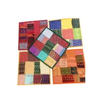 Mogul Set Of 5 Multicolor Pillow Sham Embroidered Patchwork Decorative Throw Cushion Covers 16x16