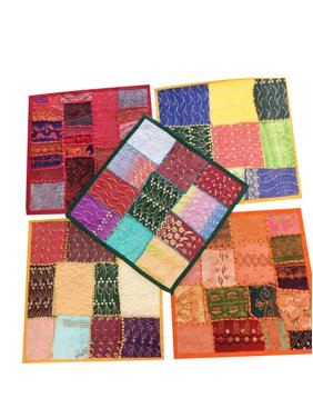Mogul Set Of 5 Multicolor Pillow Sham Embroidered Patchwork Decorative Throw Cushion Covers 16x16