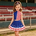 thumbnail image 3 of iiniim Girls Cheerleading Outfit Back Invisible Zipper Color Block Striped Crop Top with Rhinestone Stars Skirt Blue Red White 12, 3 of 7