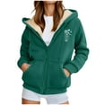 thumbnail image 4 of Vibrex Women's Sherpa Lined Hoodies Full Zip up Fleece Sweatshirts Fall Winter Warm Jacket with Pockets Army Green_3XL, 4 of 7