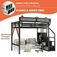 thumbnail image 3 of Mirightone Heavy Duty Metal Loft Bed Frame, Full Loft Bed with Storage Shelves, Stairs and Wardrobe, Space Saving High Loft bed for Adults & Teens, Industrial Apartment Loft Bed, Black, 3 of 12