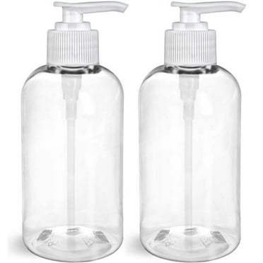 BRIGHTFROM Plastic Bottles with Pump Dispenser, 8 OZ Empty, BPA Free Refillable Containers for Body Wash, Moisturizer, Face Cream, Liquid Soap - Clear/White - 2 Pack