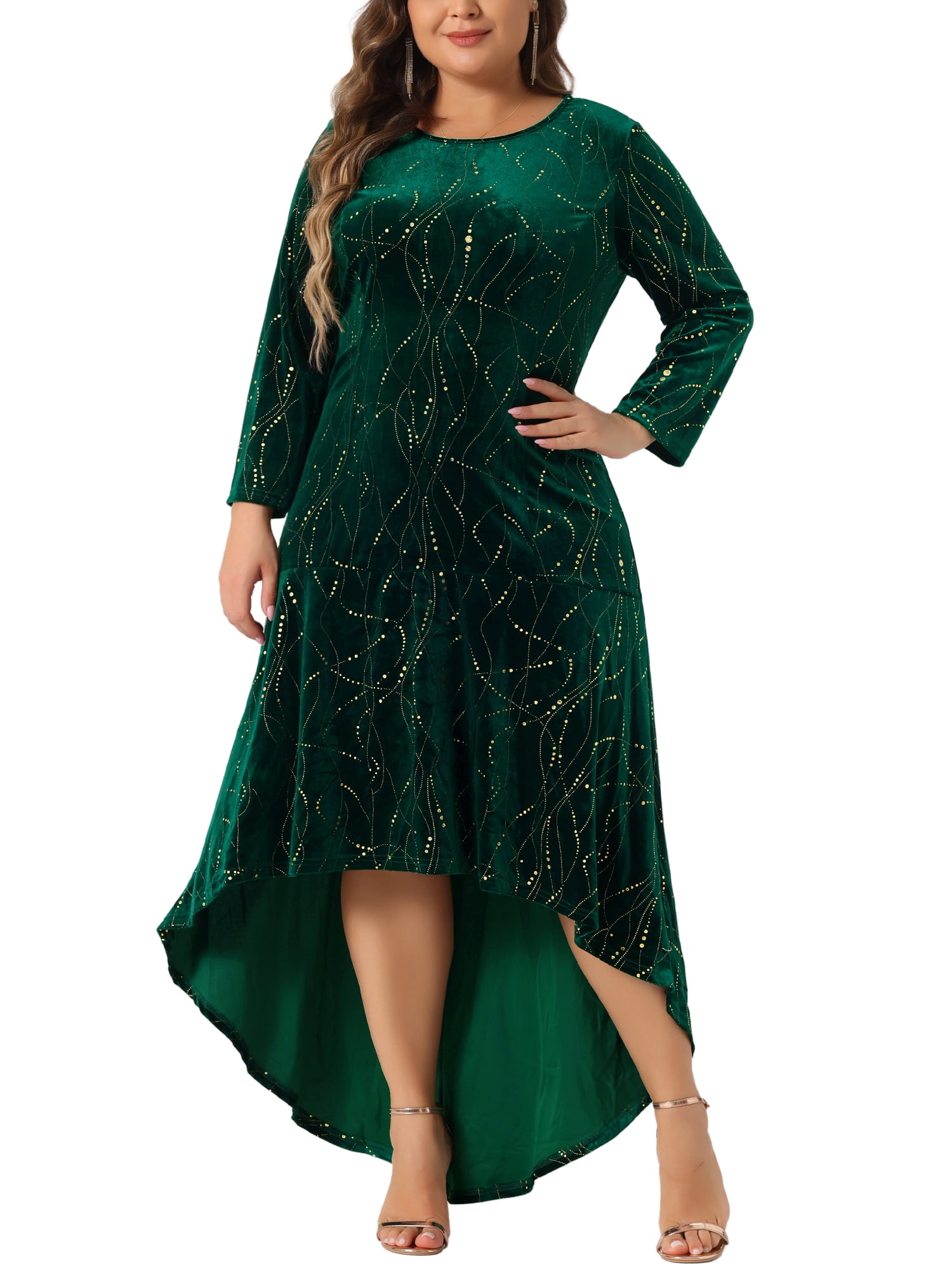 DARING DIVA Plus Size Mermaid High Low Hem Maxi Velvet Dress 3X Dark Green