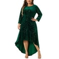 thumbnail image 2 of DARING DIVA Plus Size Mermaid High Low Hem Maxi Velvet Dress 1X Dark Green, 2 of 6