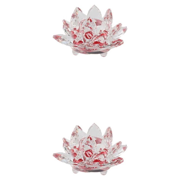Billuyoard Flor de loto de cristal fino Piedras naturales Pisapapeles Cristales Flores Adornos Estatuillas para el banquete de boda Rojo Rojo 2piezas