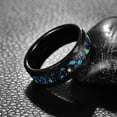 thumbnail image 4 of 8mm Hammer Pattern Electric Black Tungsten Carbide Ring Inlaid Black Sand Bottom Green Crushed Opal, 4 of 5